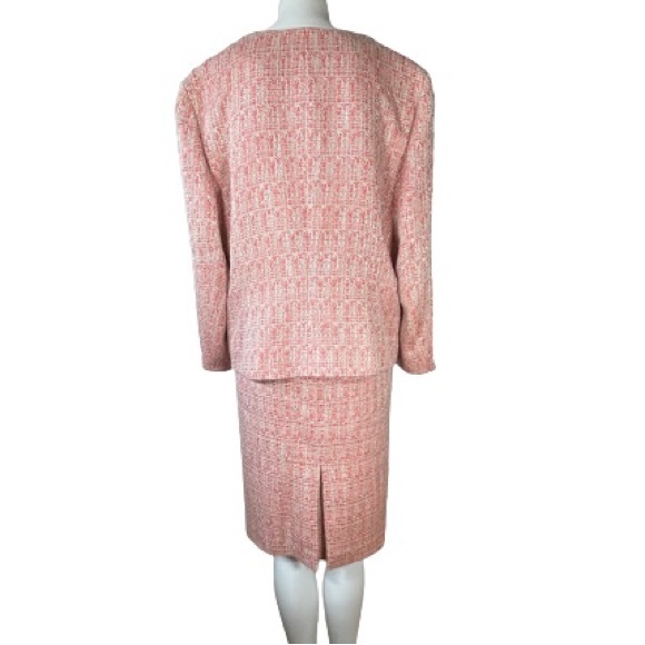 Anne Klein skirt set and blazer jacket midi tweed orange long sleeves size 14 /M - Picture 6 of 16